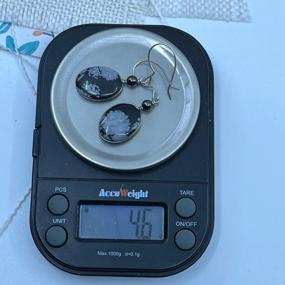 Handmade Vintage 1990's Snowflake Obsidian & Black Pearl Earrings - Picture 16 of 16